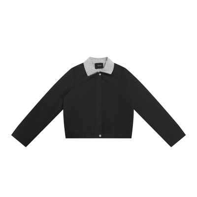 春季撞色格纹短外套小个子夹克