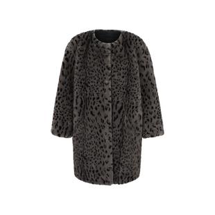 ChicChick时髦小鸡vol21锡器灰 豹纹环保貂绒皮草中长外套大衣