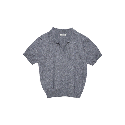 LINHOUSE复古灰色polo短袖上衣女