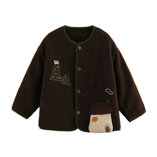 砚台家女童冬季新款森系绒外套2025新款洋气加厚保暖儿童时髦上衣