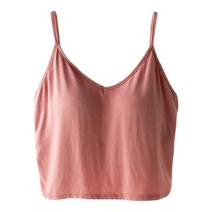莫代尔美背露脐小吊带背心女夏季外穿打底夏天内搭短款上衣带胸垫