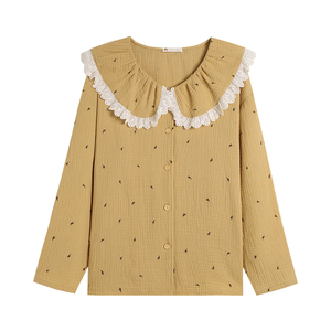 春秋季纯棉复古开衫款家居服套装