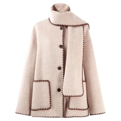 秋水伊人羊毛设计感围巾毛呢外套