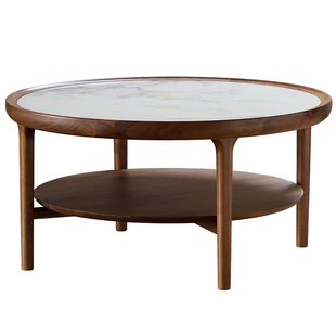 北欧实木岩板茶几2026新款轻奢黑胡桃木圆形茶几桌家用客厅小茶桌