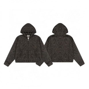 Hollister秋冬小海鸥美式复古豹纹连帽卫衣女宽松拉链开衫短外套