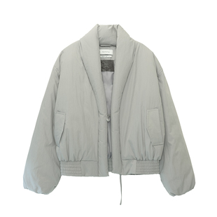 SoloForTwo直领门襟灰色羽绒服 袍式夹克廓形收腰蓬松厚短款外套