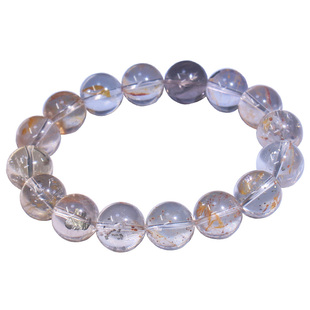 天然黄铜矿水晶手串 黄铁矿手链男女锦鲤铜铁冰片共生矿一物一图