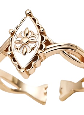 s925银雕花白釉戒指女气质食指戒小众高级感复古指环2025新款爆款