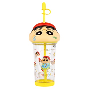 蜡笔小新联名水杯高颜值夏天2026新款塑料杯带吸管杯子500ML