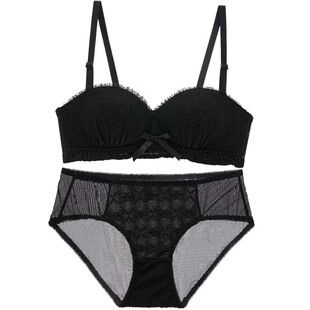 无肩带内衣女防滑聚拢半罩杯小胸显大aa杯胸罩中薄无钢圈文胸套装