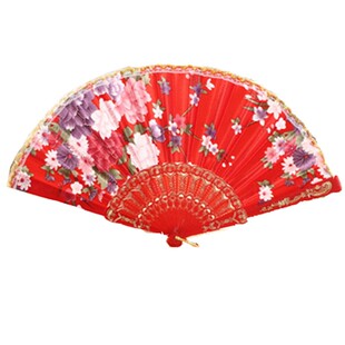 多样塑料扇优质彩杆绸布绣花黑杆白杆亮片孔雀小花中国风烫金扇子