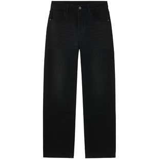 热风女士加绒牛仔裤直筒宽松长裤2025年冬季新款宽腿显瘦牛仔裤