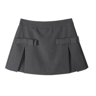 蝴蝶结设计感半身裙裤女夏季高腰百搭A字西装短裙甜辣风开叉包臀