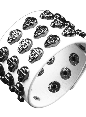 合金骷髅头鬼头诡异时尚白色皮质