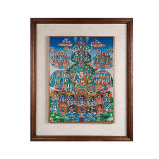 藏村尼泊尔手绘莲师皈依镜矿物颜料唐卡室内墙壁玄关装饰画挂画