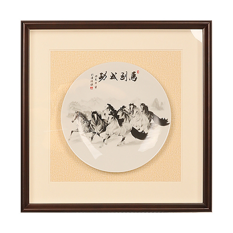 实木装裱中空立体瓷板画框DIY正方形展示相框挂墙装饰木质定制