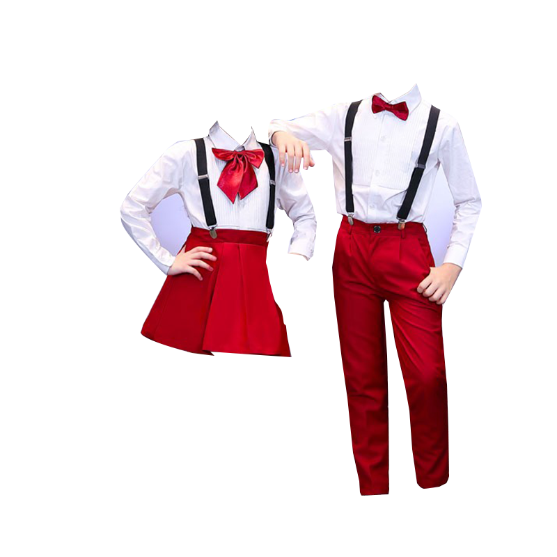儿童礼服男童六一长袖衬衫长裤背带学生合唱演出服钢琴演奏毕业服