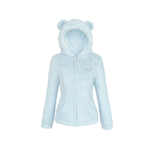 Narratorgirls天蓝色白色可爱小熊毛毛拉链上衣紧身收腰显瘦冬女
