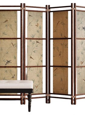 中古风杉木屏风隔断客厅入户玄关