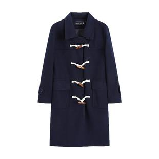 花千猪原创 冬日雾语大衣 日系学院风jk制服长款藏青色翻领呢外套