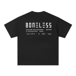 BONELESS标语文字印花T恤圆领凉感速干短袖男夏季高街上衣体恤男