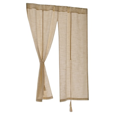 分片门帘亚麻淡米色隔断帘