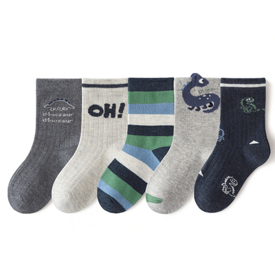 儿童袜子男童春秋季纯棉中筒男孩男宝宝秋冬棉袜可爱卡通恐龙袜