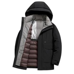 鸭鸭男士短款羽绒服中年爸爸冬装立领加厚鸭绒保暖外套中老年男装