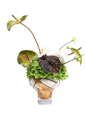 妖及现代金箔玻璃花瓶插花摆件
