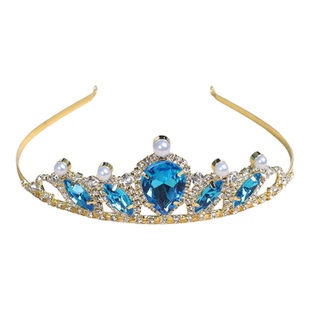 新款绿色水滴形儿童皇冠珍珠金属镶钻金色银色头饰发冠