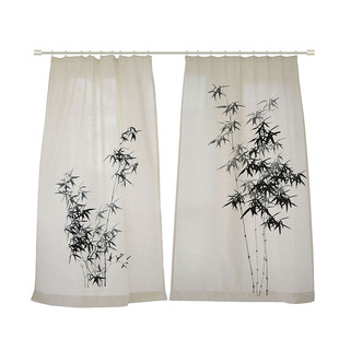 中式日式古典亚麻加厚遮光客厅茶室卧室高档个性成品定制窗帘墨竹