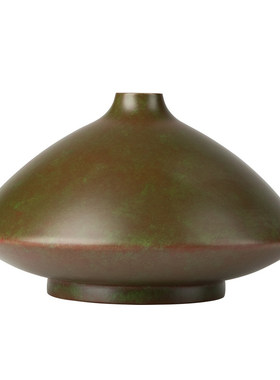 铜师傅高冈铜器扁花瓶双鹤花瓶茶艺茶台复古怀旧日式茶道小号