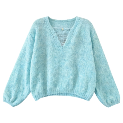 春秋新款纯色针织套头设计感韩系内搭上衣女士针织衫百搭宽松毛衣