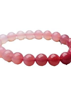 天然盐源渐变南红手串手链简约蜜桃色圆珠糖果绯非红玛瑙7A送礼