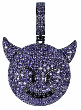 欧美INS网红69同款emjoy表情嘻哈吊坠紫色恶魔动物彩色锆石项链