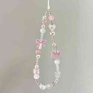 粉色kt猫蝴蝶结手机链珠串链条手腕挂绳相机挂饰高级感挂链女挂件