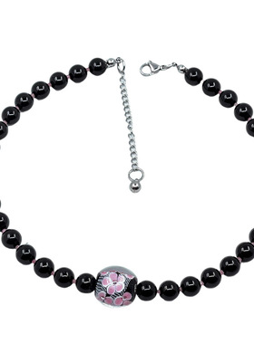 AliyaStore桃花黑玛瑙项链choker