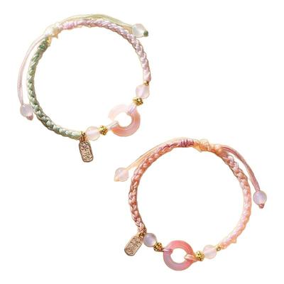 布艺彩色桃之夭夭平安扣手链女小众设计ins编织高档情侣手绳红绳