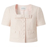 商场同款 摩萨克2025夏新款方领小香风粉蜡粗花呢蝴蝶结上衣女