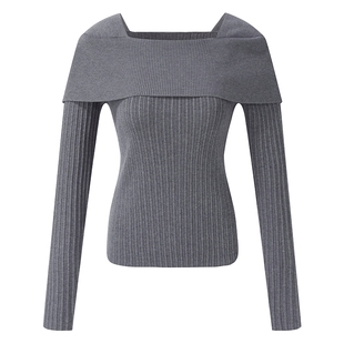 首降3折|歌莉娅一字领上衣女装2025新款早秋穿搭修身长袖套头衫