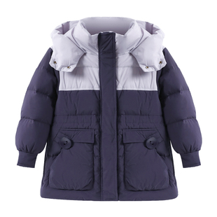半度闲女童羽绒服冬装拼色中大童25新款儿童冬季加厚白鸭绒外套潮