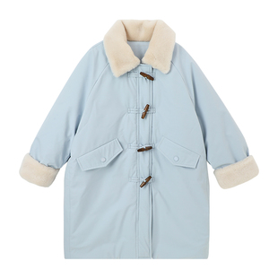 布丁哈鲁冬装童装女童外套2026秋冬季新款儿童保暖翻领长款棉服