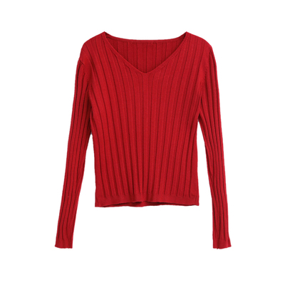 v领薄款针织衫女秋冬修身打底衫