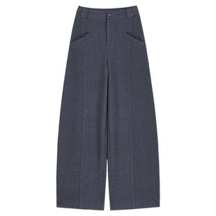 冬季新款镰刀裤女加绒加厚毛呢休闲裤灰色阔腿裤女款弯刀裤小个子