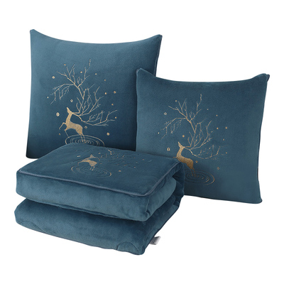 加厚牛奶绒两用抱枕被可折叠毛毯