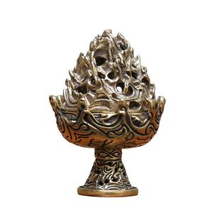 纯黄铜塔香粒香锥香倒流香香篆熏香炉焚香博山炉香具带盖香器摆件