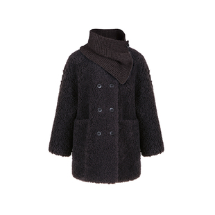 范洛Fano 冷冽格调针织围脖双排扣设计毛绒肌理皮毛一体外套女冬