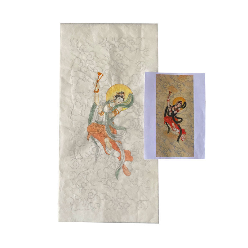 工笔画底稿白描画稿临摹勾线敦煌壁画飞天伎乐国画上色线稿熟宣纸