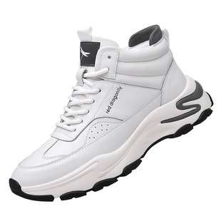 红蜻蜓男鞋真皮冬季新款运动休闲鞋男高帮皮鞋男士加绒厚底小白鞋