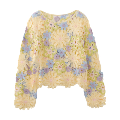 MMC小众设计甜美减龄重工钩花镂空花朵针织衫毛衣外套上衣气质女